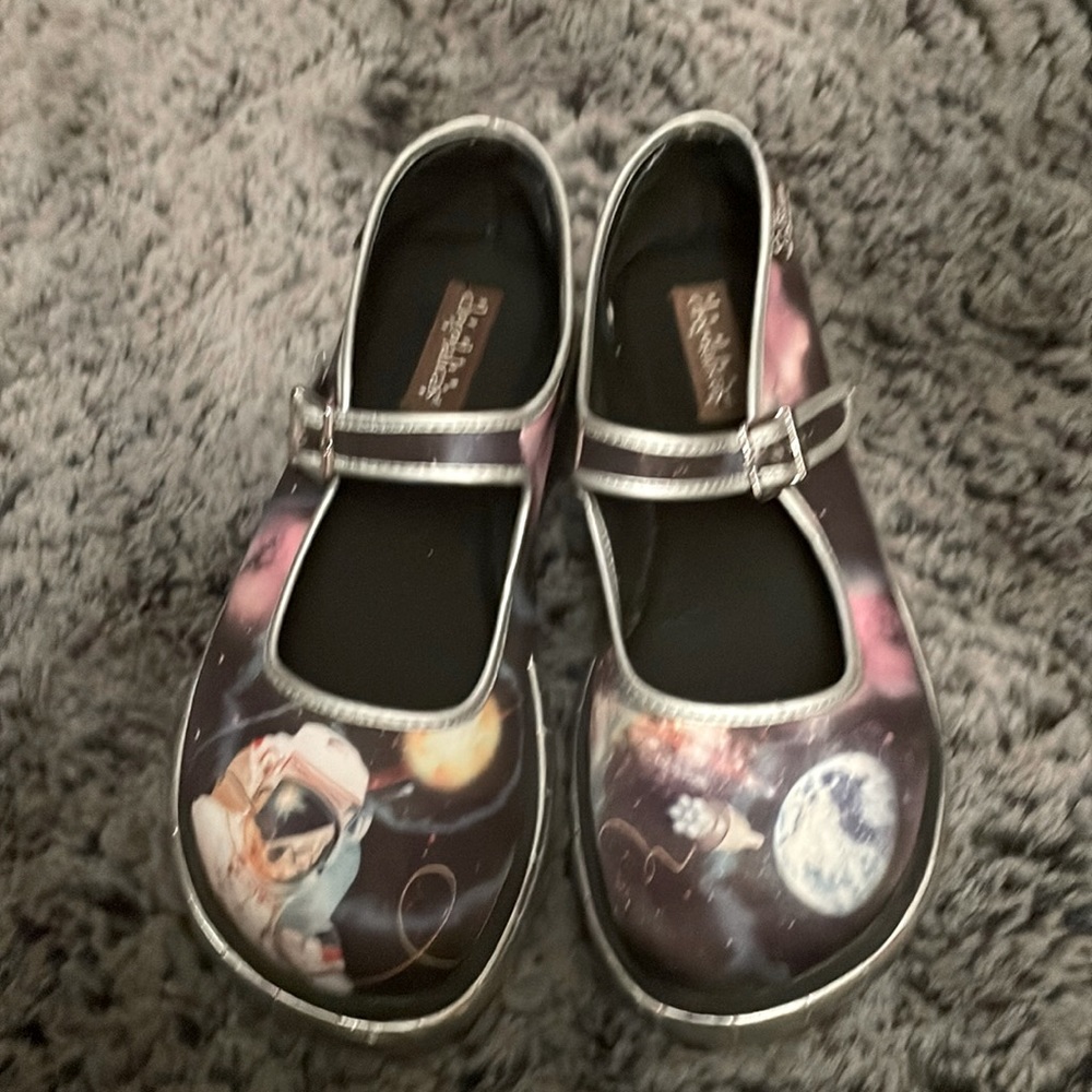 Chocolaticas Mary Janes Size 7 Space Design with Silver platform. New